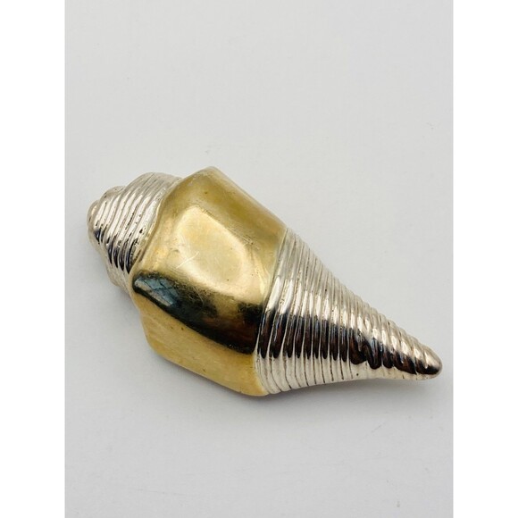 Signed handmade artisan 925 sterling silver gold plated shell brooch - Picture 3 of 10